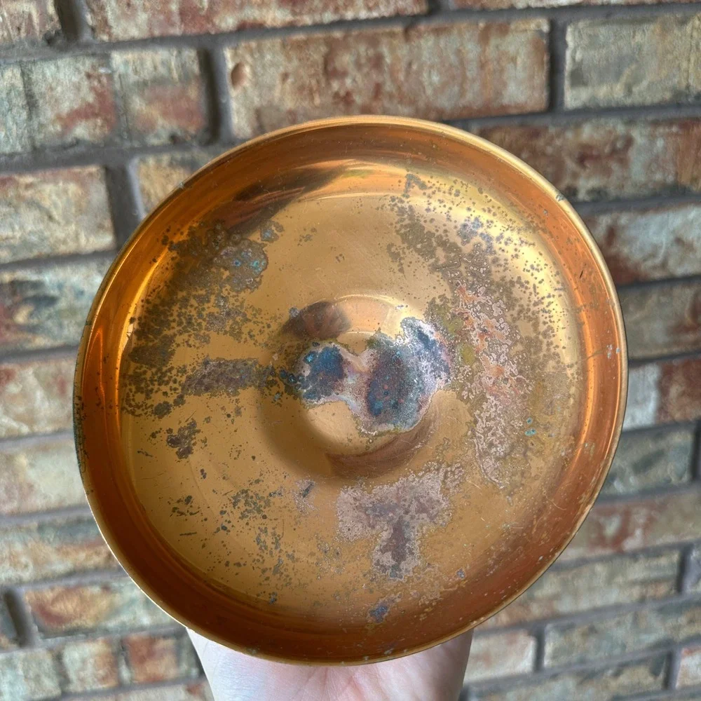 Vintage Copper Pedestal Compote Bowl Decorative Centerpiece Dish Small
